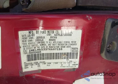 1996 Mercury Mystique Gs/Spree from USA, damaged, VIN 1MELM6533TK607153